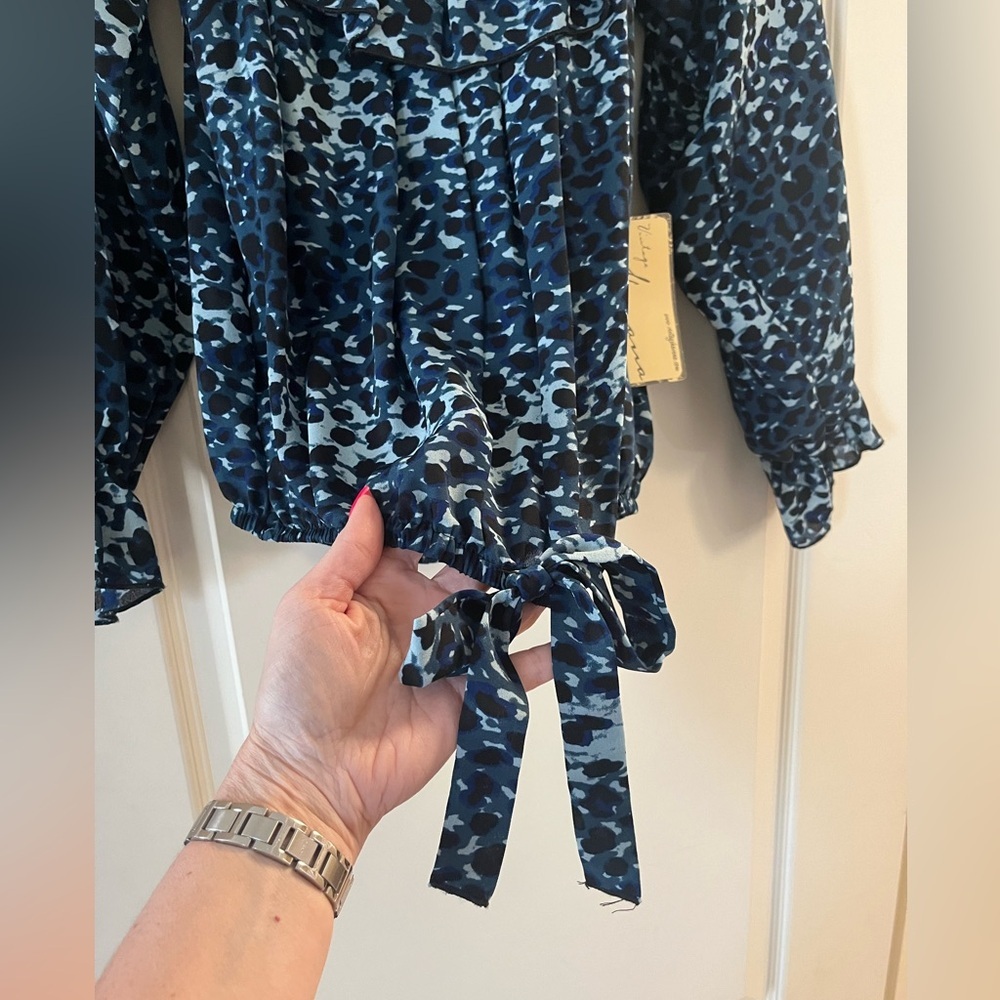 Vintage Havana Blue Patterned Women's Long Sleeve Flowy Blouse Size Medium - Picture 7 of 16